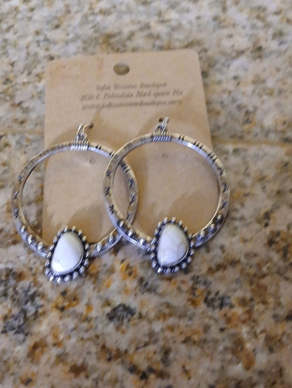 Silver Hoop Earrings with White Stone Teardrop Accent